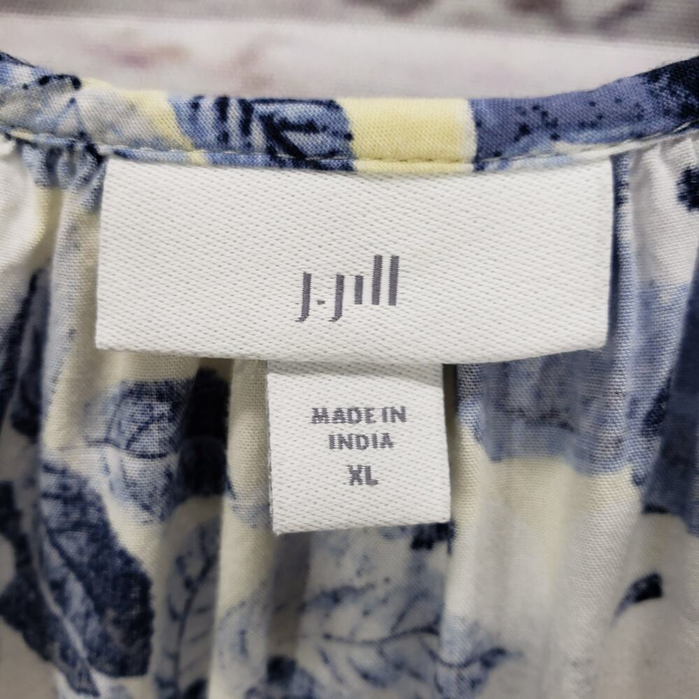 J.JILL  Women's Yellow Blue Floral Tasseled Rayon Tiered Top Size XL - Picture 9 of 15